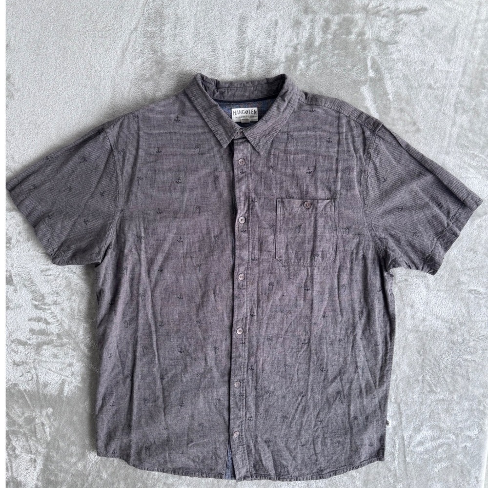 Hang Ten Mens‎ Linen Blend Shirt XXL Gray Button Up Dadcore Beach Casual
